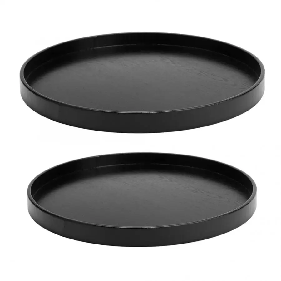 Деревянный круглый поднос черный нескользящий для чая сервировочный столик еды