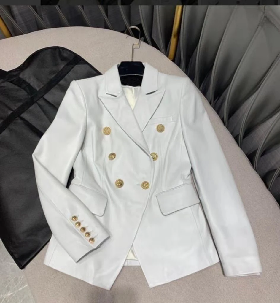 Модная женская куртка с белыми и золотыми пуговицами 2021 | Женская одежда