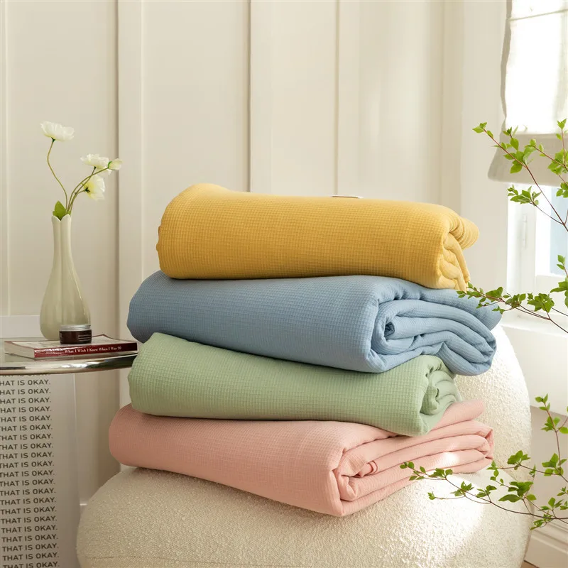 

Cotton candy color waffle summer quilt washable knitted cotton solid color air-conditioning quilt double thin quilt