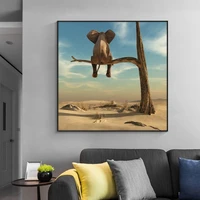 funny little elephant on tree modern animal pictures canvas painting wall art pictures for living room home decor