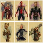 Декоративный плакат из крафт-бумаги с супергероями, акварелью, Marvel, Мстители, Железный человек, Капитан Америка, Человек-паук, наклейка на стену A213