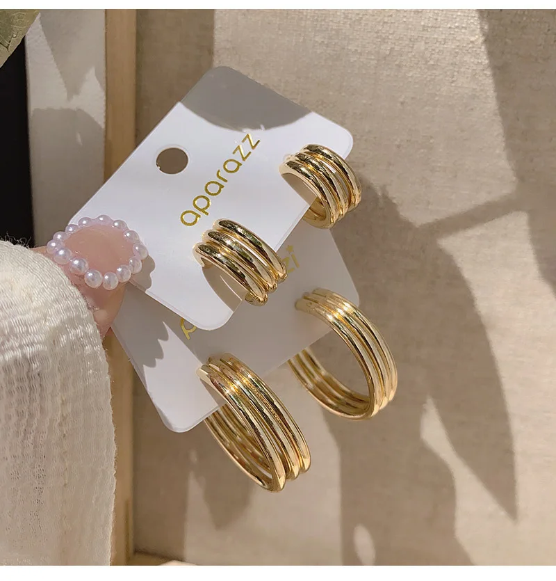 

S925 Silver Needle New Metal Multi Layer Earrings