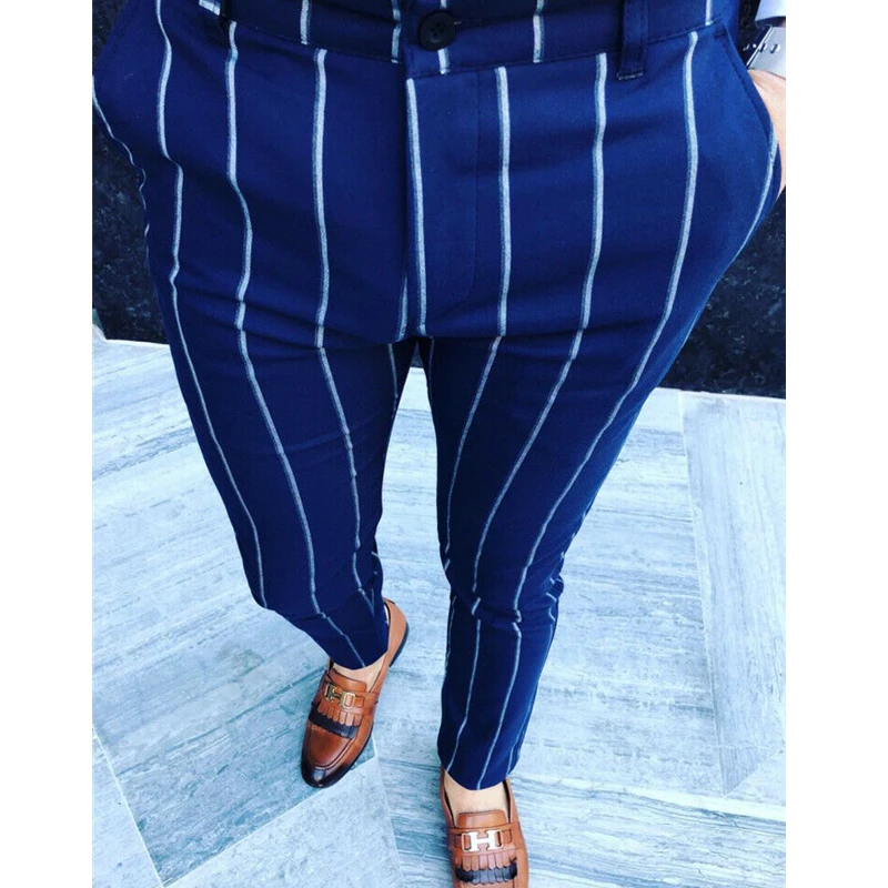 Роскошные мужские формальные полосатые брюки Slim Fit повседневные деловые офисные длинные брюки Умные повседневные узкие брюки новинка осень зима