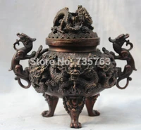 xiuli 00553 china chinese bronze fengshui 9 dragons play ball statue incense burner censer
