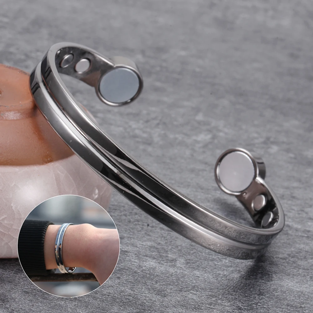 Vinterly Copper Bracelets for Women Silver Color Pure Copper Magnetic Bracelet Health Energy Adjustable Cuff Bracelets Bangles