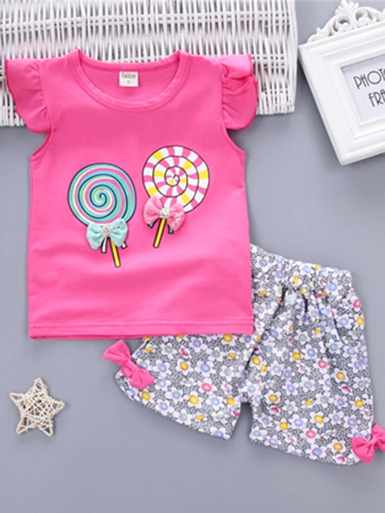 New Baby Girls Clothing Outfits Brand Summer Newborn Infant Sleeveless T-shirt Shorts 2pc/Sets Clothes Casual Sports Tracksuits