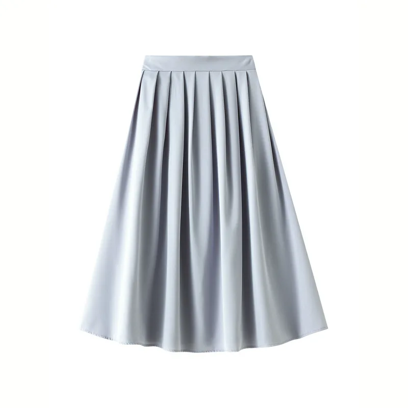 

New Korean Elastic High Waist Slim Pleated Skirt 2021 Summer Simple Casual Loose Elegant Women A-line Long Dress Free Shipping