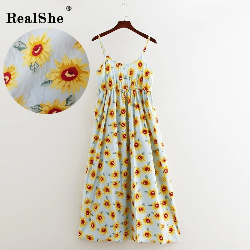 RealShe, женское вечернее платье, длинное, летнее, бохо платье, без рукавов, цветочный принт, пляжное платье, туника, макси платье, сарафан, Vestidos De Festa