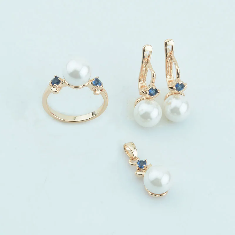 Женский комплект украшений с розовым кулоном и сережками FJ 2 цвета синим/белым