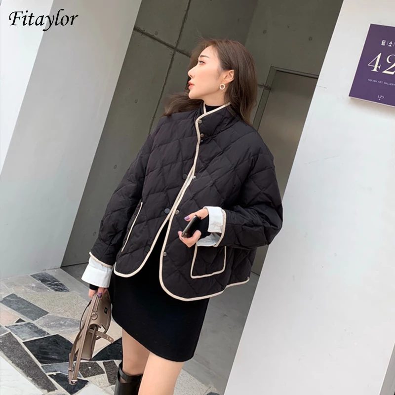 

Fitaylor Winter Women Jacket Stand Collar Windproof White Duck Down Coat Single Breasted Pocket Thick Warm Snow Parka Outwear