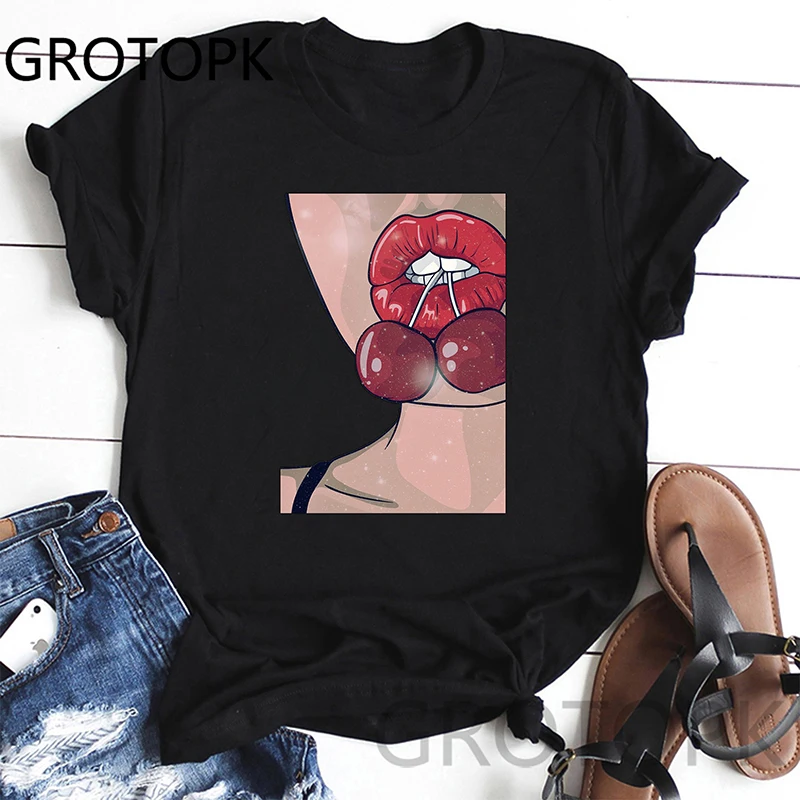 

Sexy Mouth Summer Funny T Shirts Short Sleeves T-Shirt Women Fashion Print T Shirt Women Tops Tees Women's T-Shirt