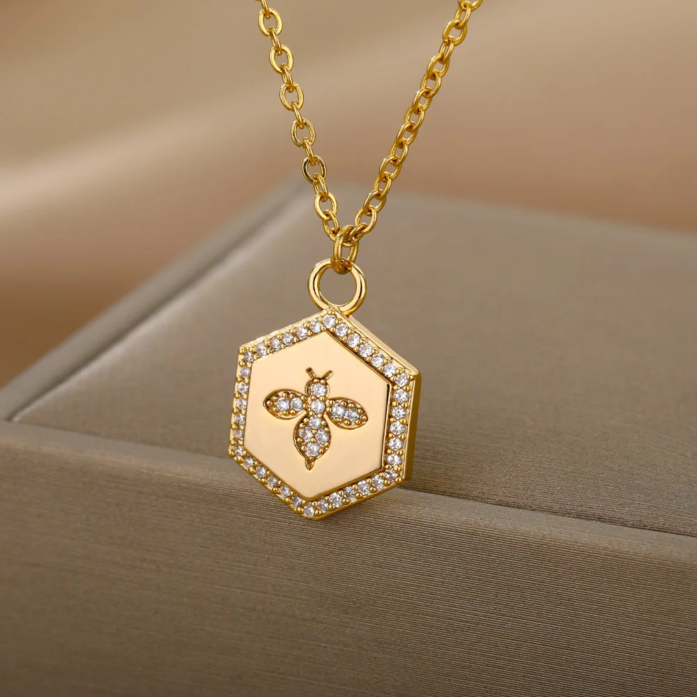 Винтажная Шестигранная подвеска с цирконом для женщин из нержавеющей стали в