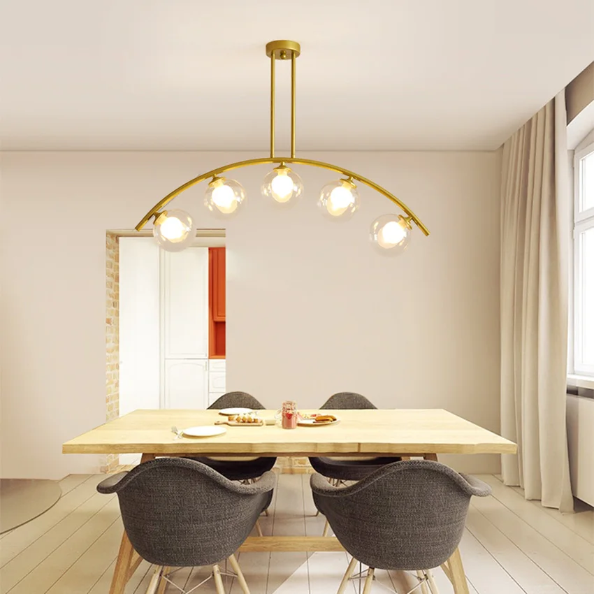 

Nordic glass bubble chandelier 3-9 lights long gold chandelier lamsp for dining room bedroom restaurant indoor lighting fixtures