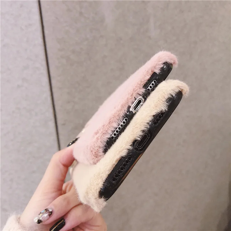 Милый плюшевый теплый мягкий меховой чехол с 3D вышивкой в виде сердца для iphone 11Pro