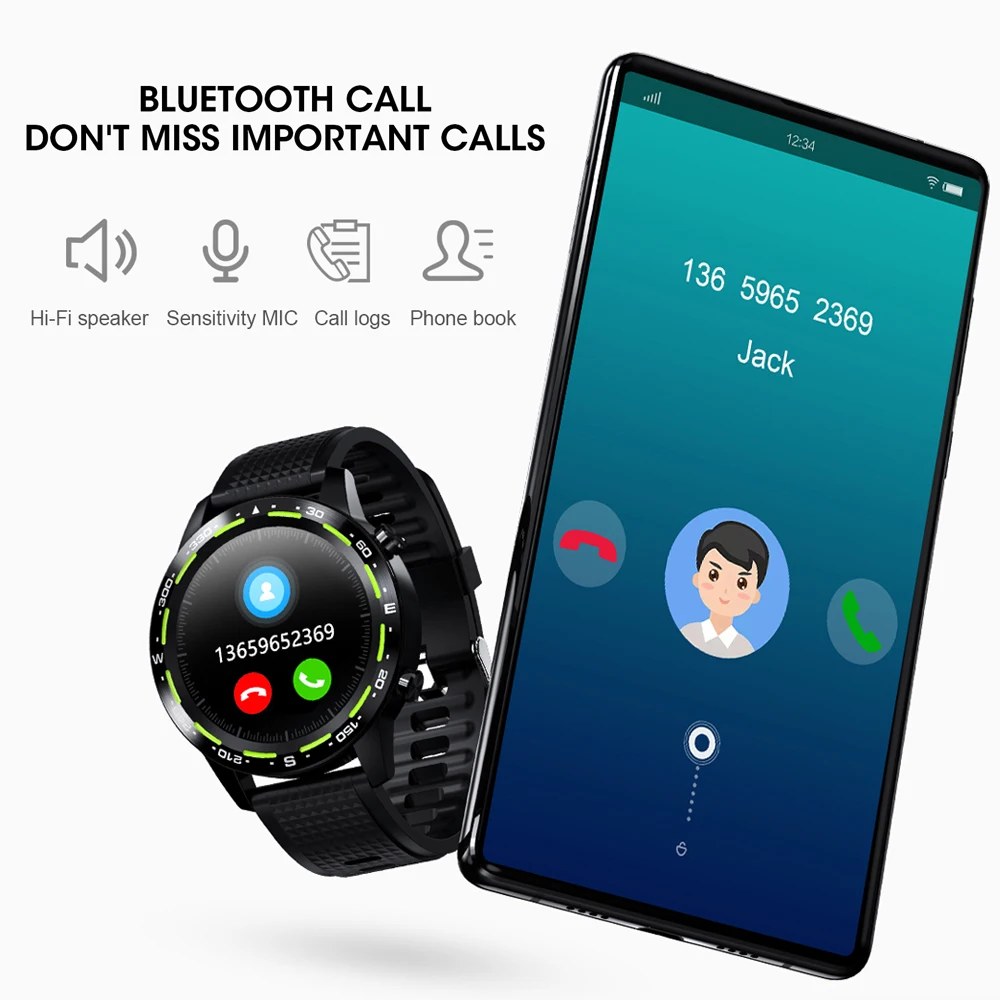 Умные часы L12 ЭКГ + ППГ IP68 Водонепроницаемые Bluetooth звонки артериальное давление