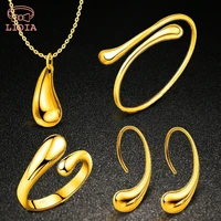 2021 simple alloy water drop shaped 5 pcs earrings rings necklace bracelet a set for women elegant delicate accessories