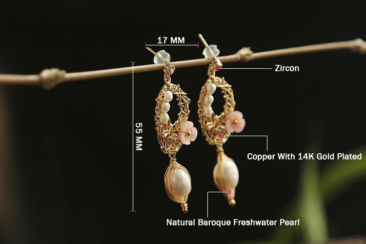 

GREEN PURPLE Fresh Water Pearl Flower Drop Earring For Women Lovers' Girl Party Birthday Gift Engagement Handcraft Charm Jewelry