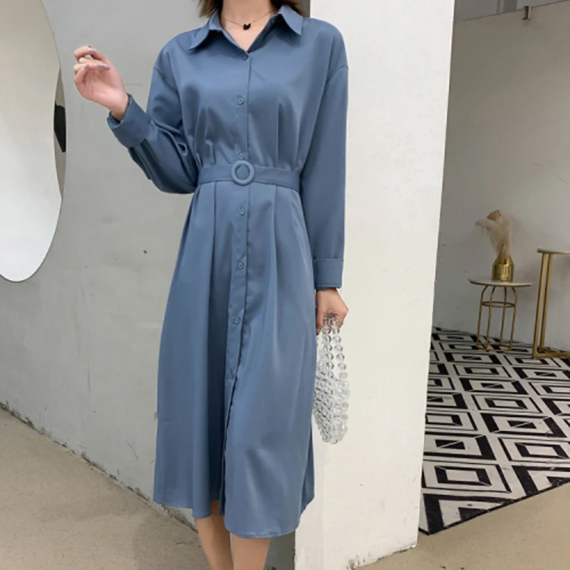 Новое поступление осеннее корейское модное офисное женское платье рубашка