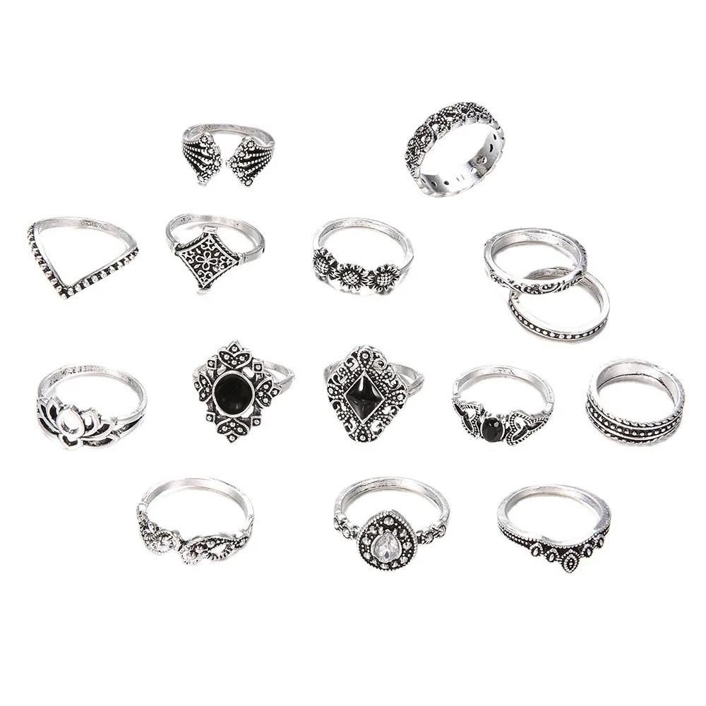 

15Pcs/Set Vintage Ring Set Gothic Stainless Steel Personality Ring Set Mens Rings For Women Jewelry Wholesale Cross Unisex