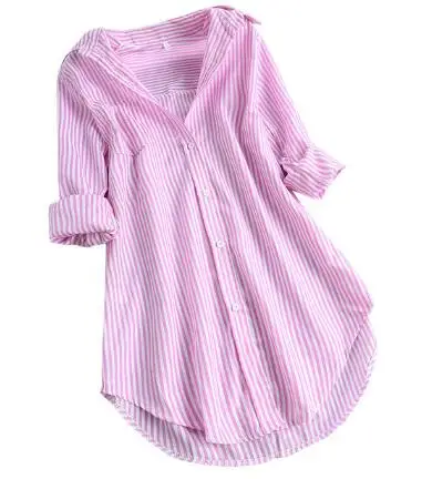 

1pcs/lot Plus Size Women cotton Stripe Blouse Autumn Ladies Large Size Button V Neck Long Sleeve Blouse