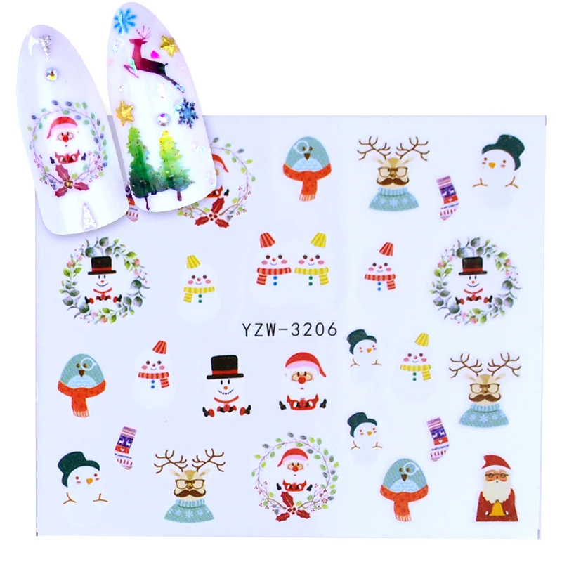 1 Sheet Xmas Sticker for Nail Decals Snow Flower Deer Beauty DIY Watermark Nail Art Christmas New Year Decor