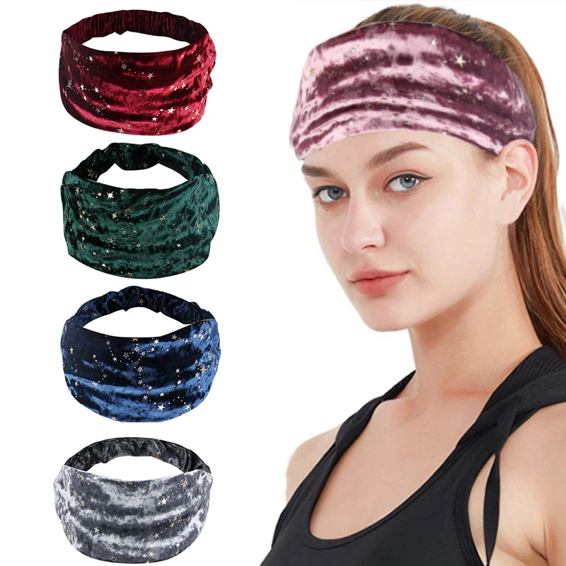 

Gold Velvet Headbands Women Stylish Hairband Elastic Hair Bands Star Headband Sports Headband Winter Turban Hair Accessories