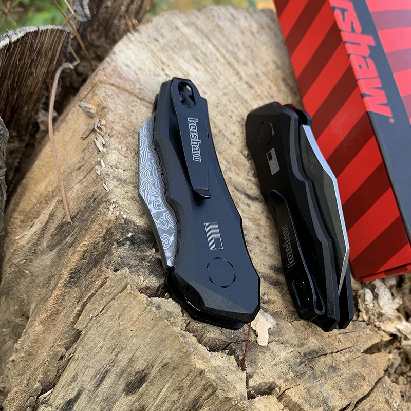 

Black Damascus Kershaw 7350 folding aluminum handle outdoor hunting camping survival mountaineering hand tool knife