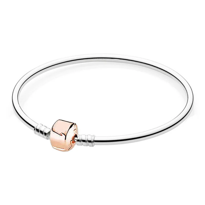 

100% 925 Sterling Silver Pan Bracelet Round Rose Gold Versatile Pan Bracelet Fit European Charm Bracelets Women Jewelry