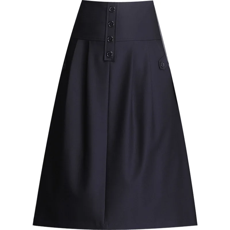 

2021Summer New Arrival Black High-waisted Slim Umbrella Skirt All-match Casual Simple Women A-line Long Skirt Tide Free Shipping