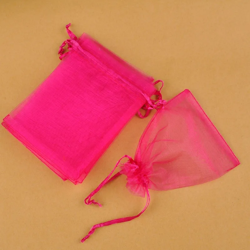 Hot Pink 1000 шт 5x7 7x9 9x12 10x15 см сумки из органзы Ювелирные упаковочные сумки для свадебной вечеринки украшения Drawable Сумки Подарочные Пакеты - Цвет: Hot Pink