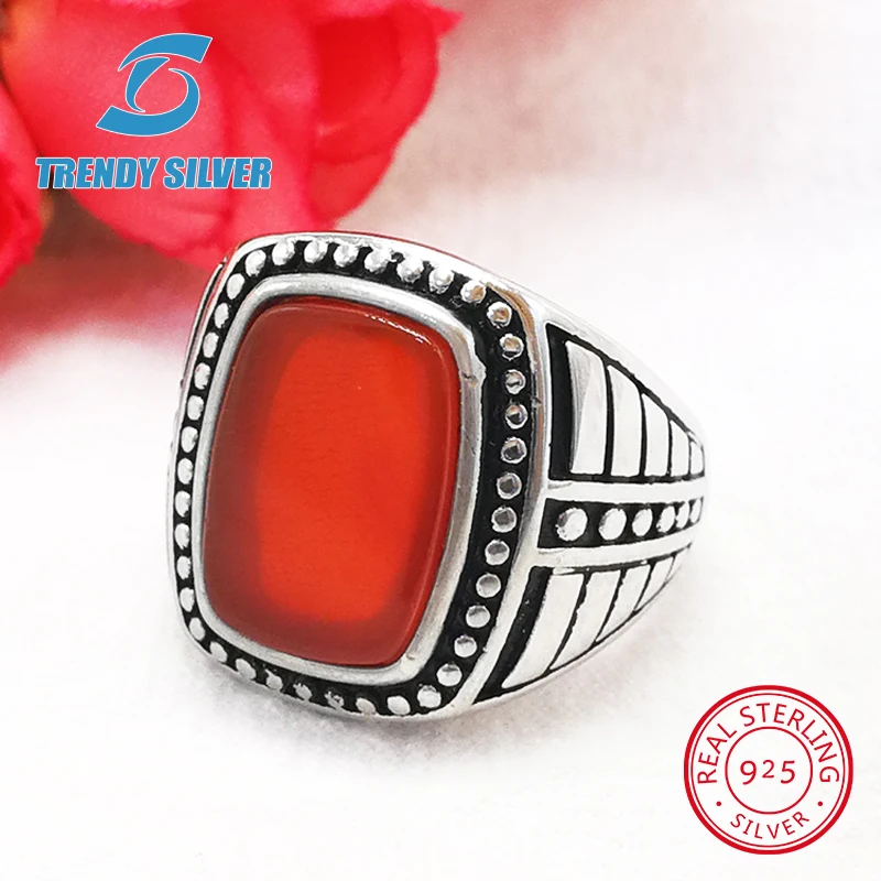 

silver 925 fine jewelry man rings men accessories turquoise gemstone natural onyx agate wholesale TRENDY SILVER TCR8098