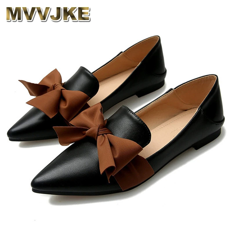 

Женские кожаные туфли mvvemark, с бантом, с острым носком, на плоской подошве, большие размеры 33-43, для весны