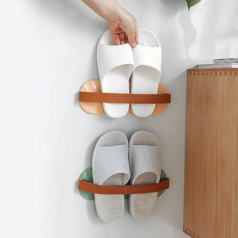 

JSWORK Free Installation Paste Type Wall ABS Wave Slippers Storage Rack bathroom Storage