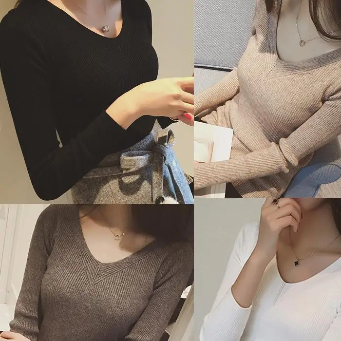 Core spun yarn 2020 autumn new women's wear V-neck with knitted bottoming shirt shows thin and slim long sleeve sweater top |