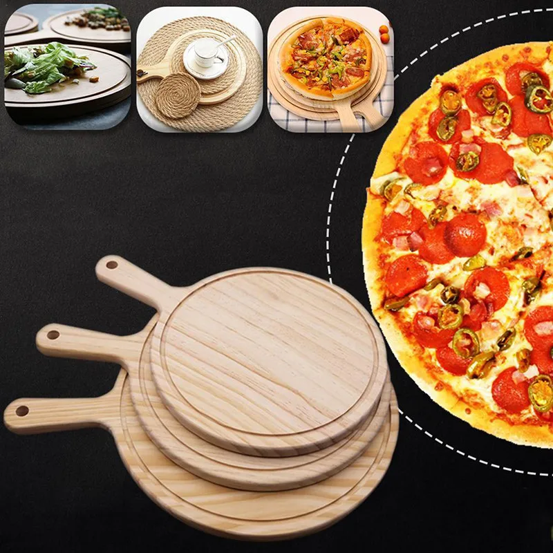 New Wooden Pizza board Round with Hand Baking Tray Stone Cutting Board Platter Cake Bakeware Tools | Дом и сад