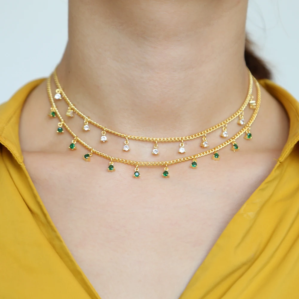 Женская цепочка в стиле хип-хоп 35 + 10 см с кубическим цирконием сверкающая