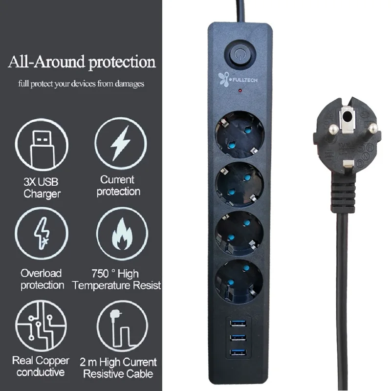 Удлинитель электрический с 3 USB-портами 1 8/3 м медным кабелем | Электроника