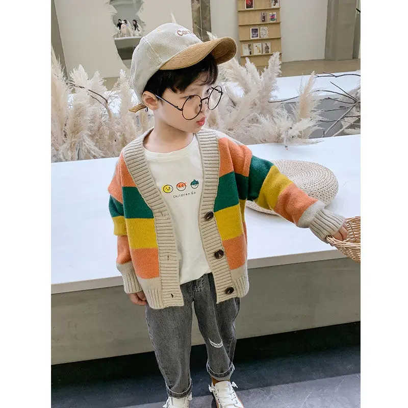 Осень 2020 Детский кардиган пальто свитера для мальчиков однобортная куртка ярких