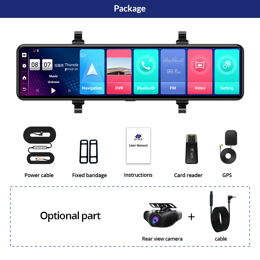 Зеркало видеорегистратор 12 0 дюйма Android 8 1 GPS FHD 1080P|Видеорегистраторы| |