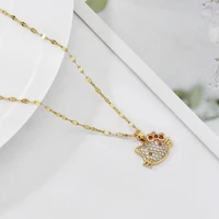 kt cat necklace female titanium steel fashion full zircon pendant net red clavicle chain cartoon kitty all match jewelry