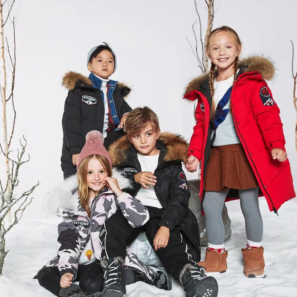 Детская Одежда Bosideng пуховик с большим меховым воротником и капюшоном для
