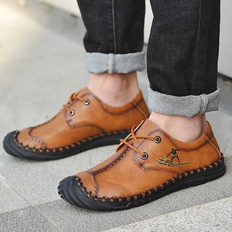 

New Spring and Autumn Men Casual Shoes Handmade Leather Loafers Comfortable Men's Shoes Flat Moccasins Men Sneakers 38-48