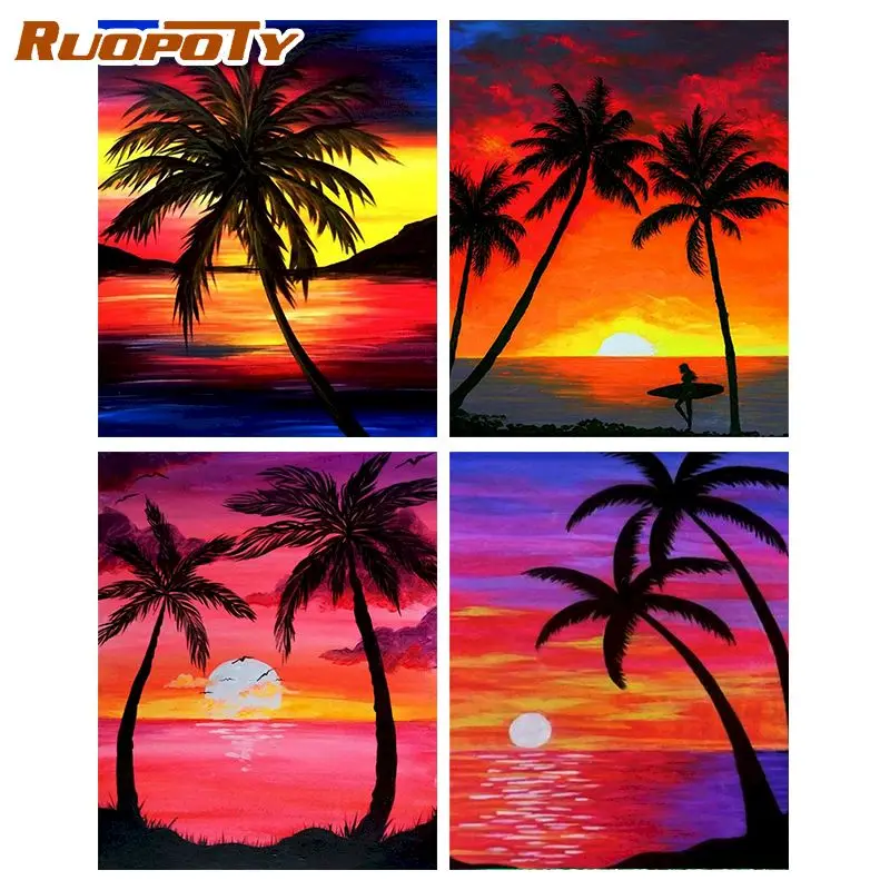 

RUOPOTY 40*50cm Painting By Numbers beach paints Picture Colouring Scenery Home Decor Children Drawing