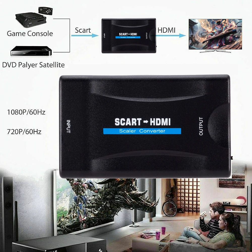 Адаптер преобразователя 1080P SCART в HDMI-совместимый преобразователь видео аудио