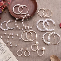 korean fashion temperament retro circle pearl earrings women simple and fashionable big brand creative c shaped pearl earrings