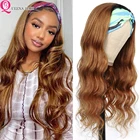 Коричневые парик с головной повязкой натуральные волосы с эффектом омбре, волнистые парики для женщин, повязка-шарф парик Реми, малазийский медовый блонд, парик с головной повязкой, 150%