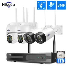 Hiseeu Wireless 8CH 4PCS 3MP Two-Way Audio Security PTZ 5X Digital Zoom Outdoor & Bullet WIFI IP Cameras Waterproof CCTV kit