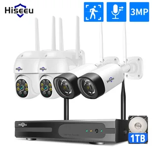 hiseeu wireless 8ch 4pcs 3mp two way audio security ptz 5x digital zoom outdoor bullet wifi ip cameras waterproof cctv kit free global shipping