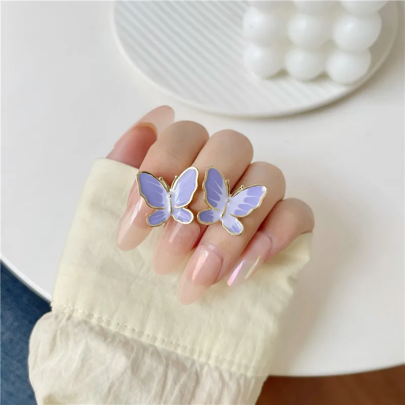

Purple Butterfly Stud Earrings Elegant Charm Fashion Jewelry Romantic Party Gift For Women Korean Accessories Wholesale 2021 New
