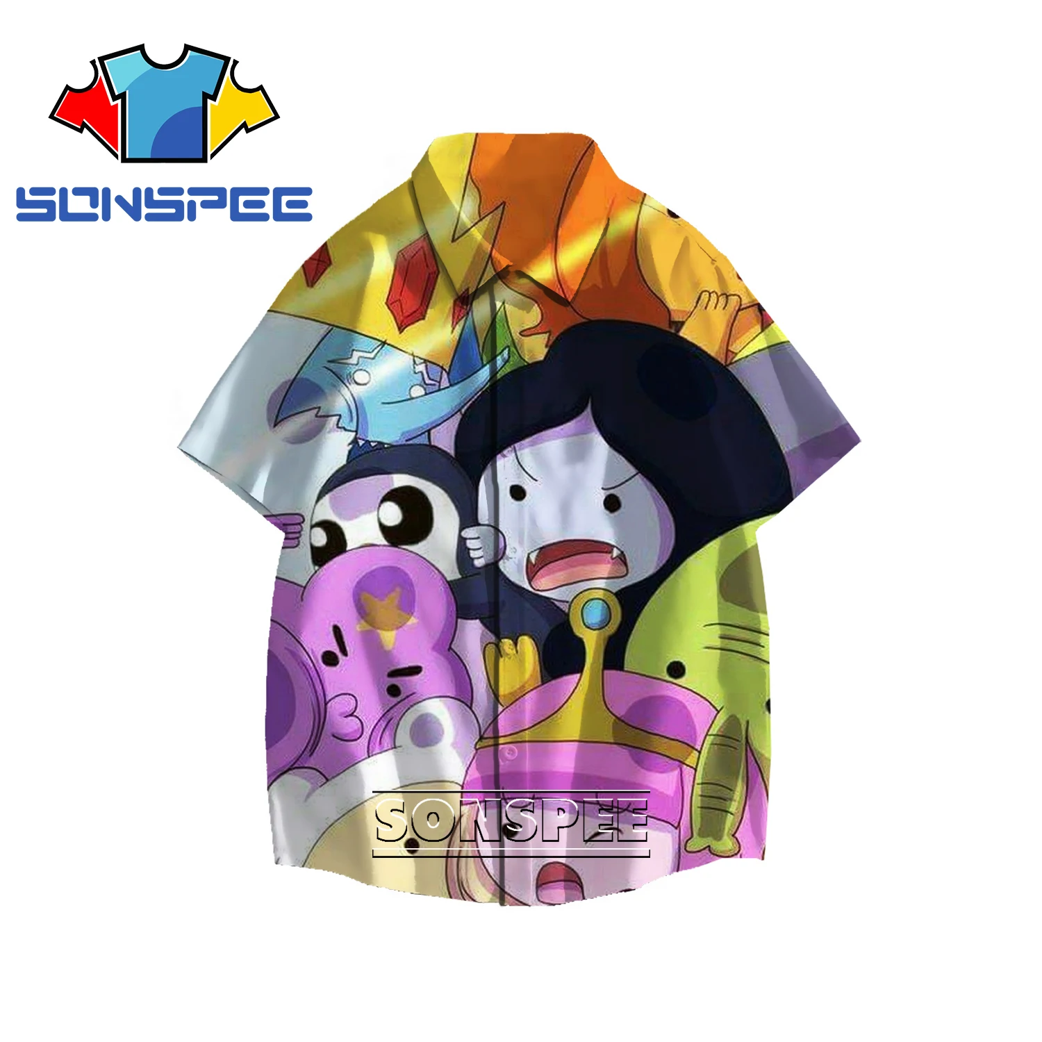 

SONSPEE 3D Anime Adventure Time Japanese Casual Printed Shirt Summer Men's Harajuku Cute Fashion Trend Oversized Short Sleeve